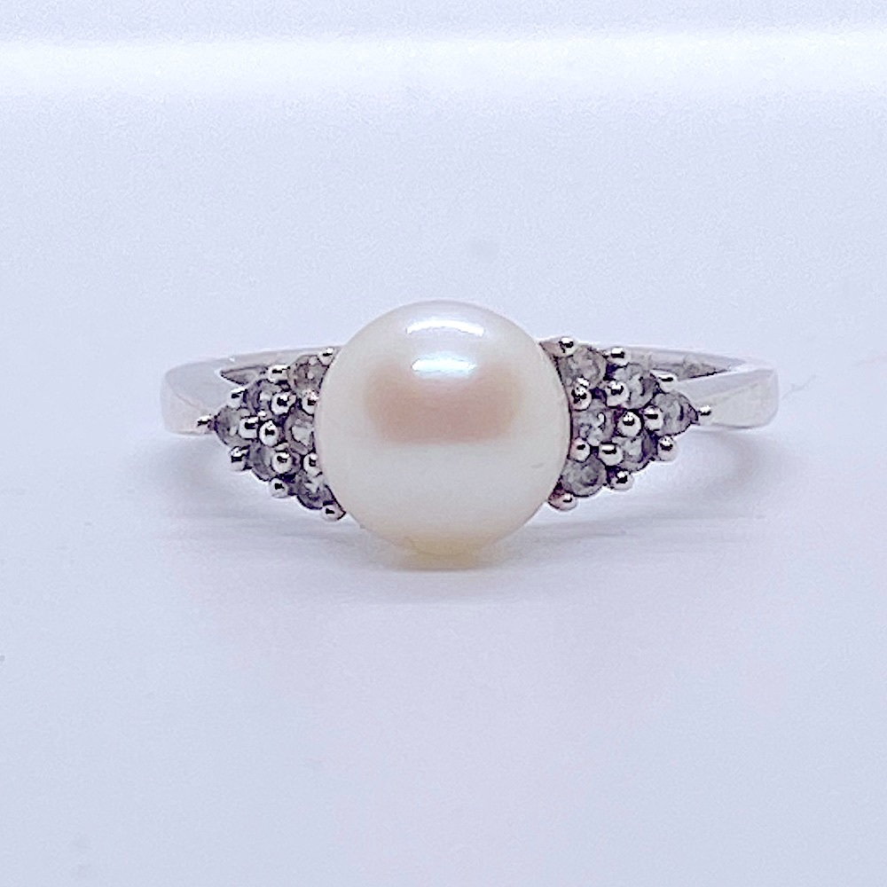 Single Pearl, Stone Clusters, 925 Sterling Silver Band